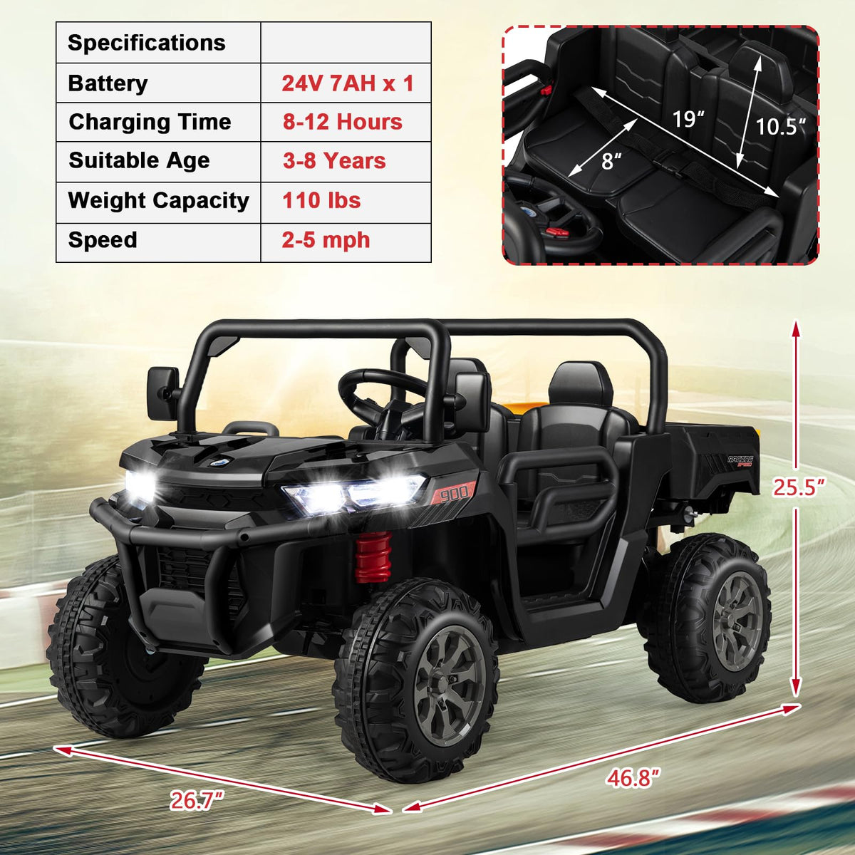 Costzon 2-seater ride-on car rear cargo angle