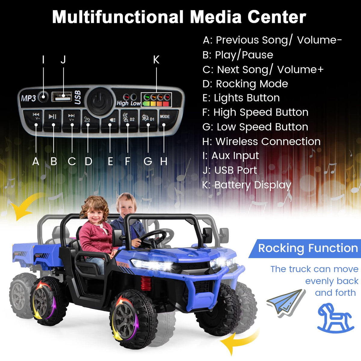 Costzon 2-seater ride-on car rear right angle