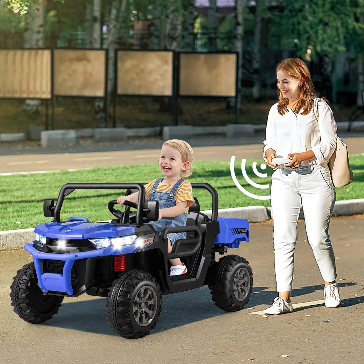 Costzon 2-seater ride-on car seat and dash angle