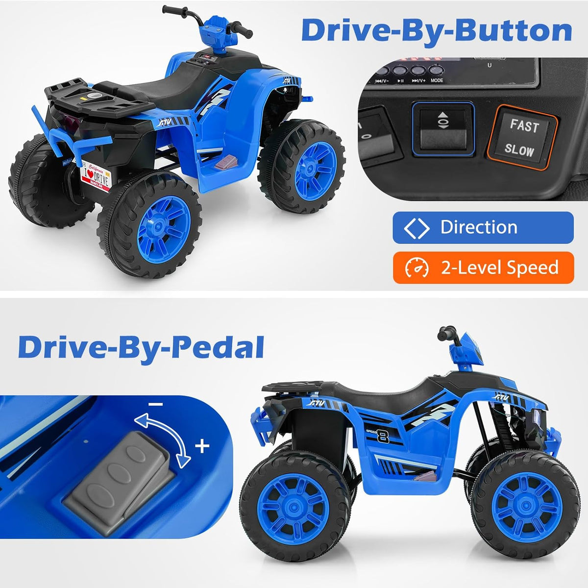 Costzon blue ride-on quad Canada side view