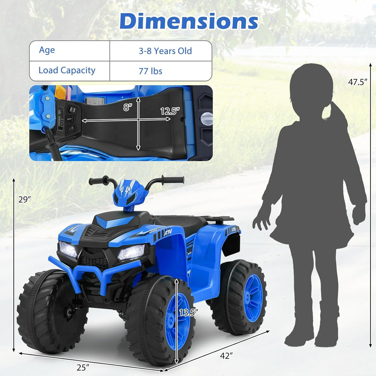 Costzon 24V ride-on ATV Canada LED lights and styling