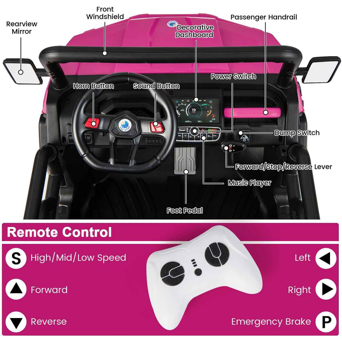 Costzon ride-on car front bumper and hood detail