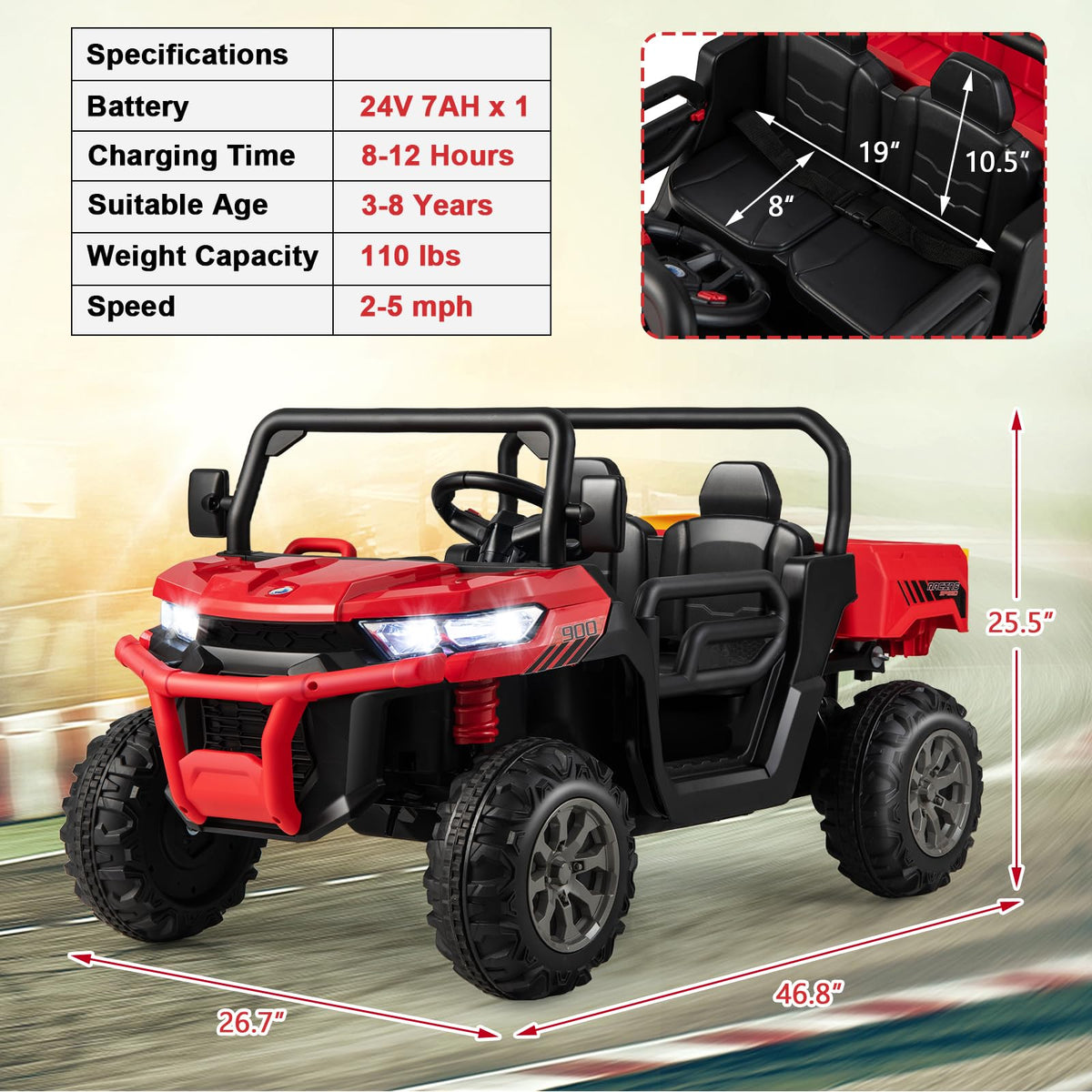 Costzon two-seater ride-on car full angle