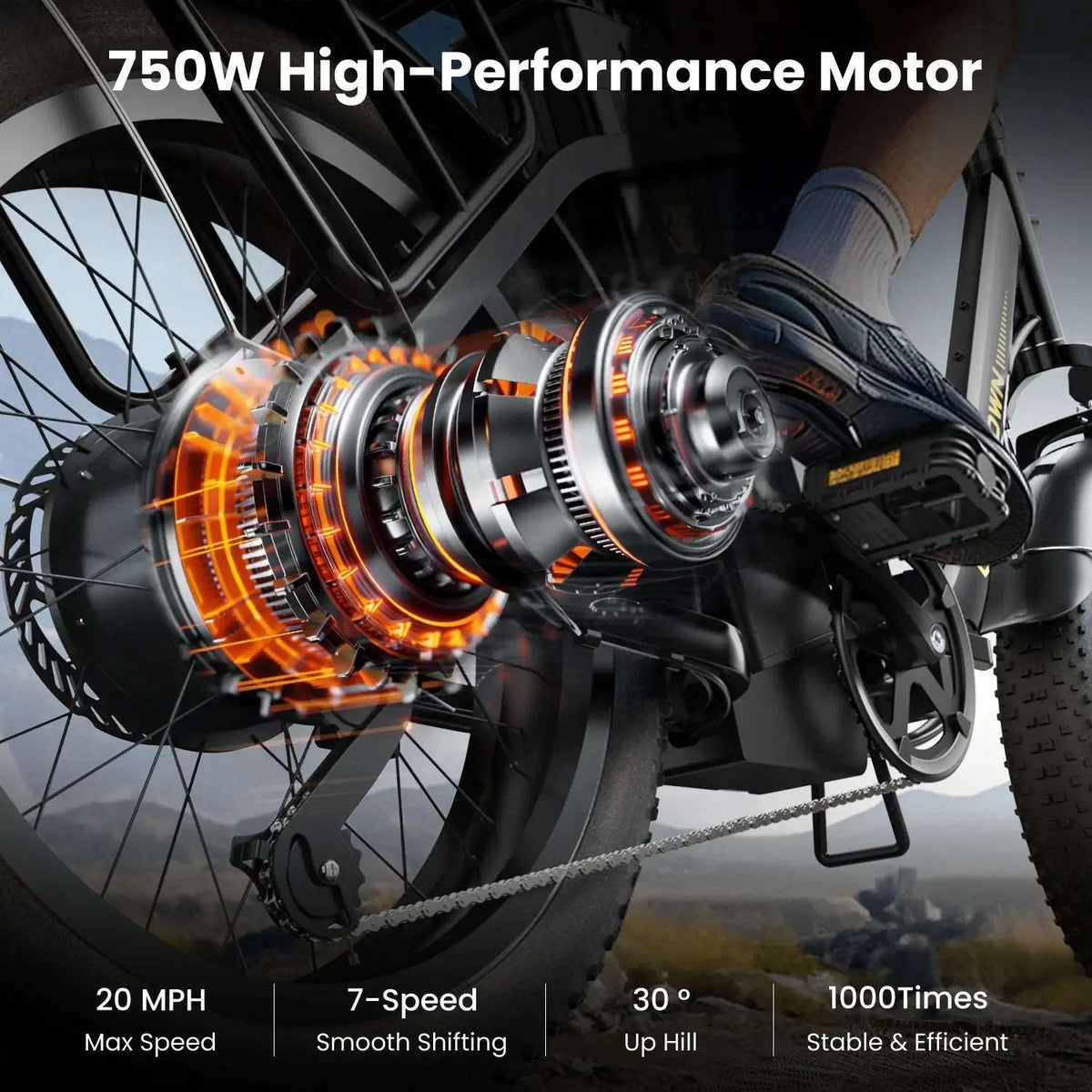 CycFree 120KM long-range e-bike motor graphic