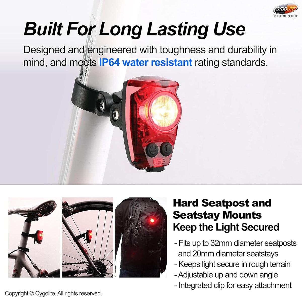 Taillight shown in hand — compact enough to fit in a jersey pocket