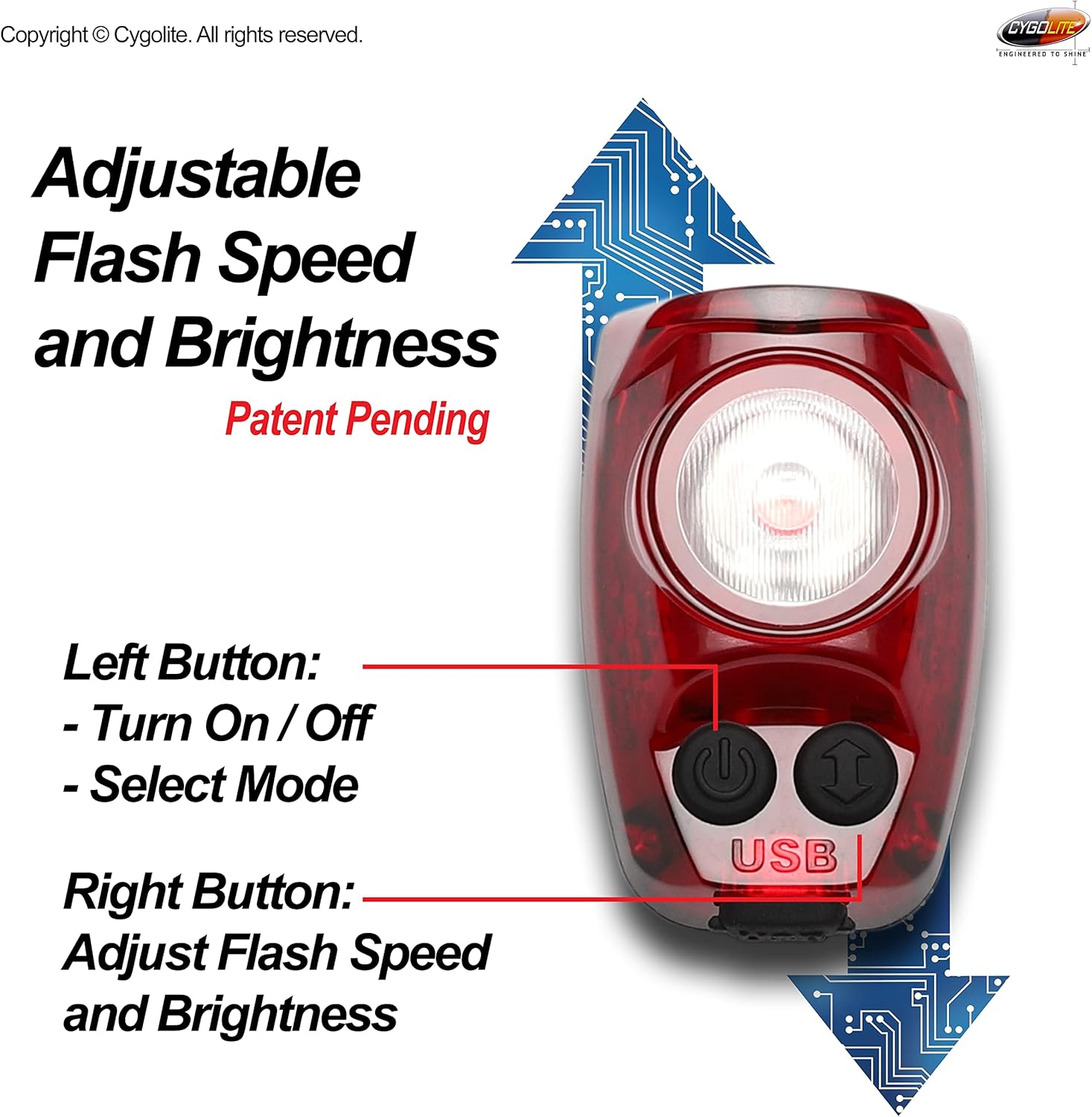 USB charging port open on the Cygolite Hotshot Pro 150 taillight body