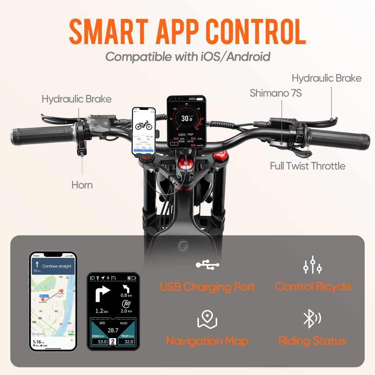 Trail riding shot of the Eahora Romeo Pro 1200W all-terrain e-bike
