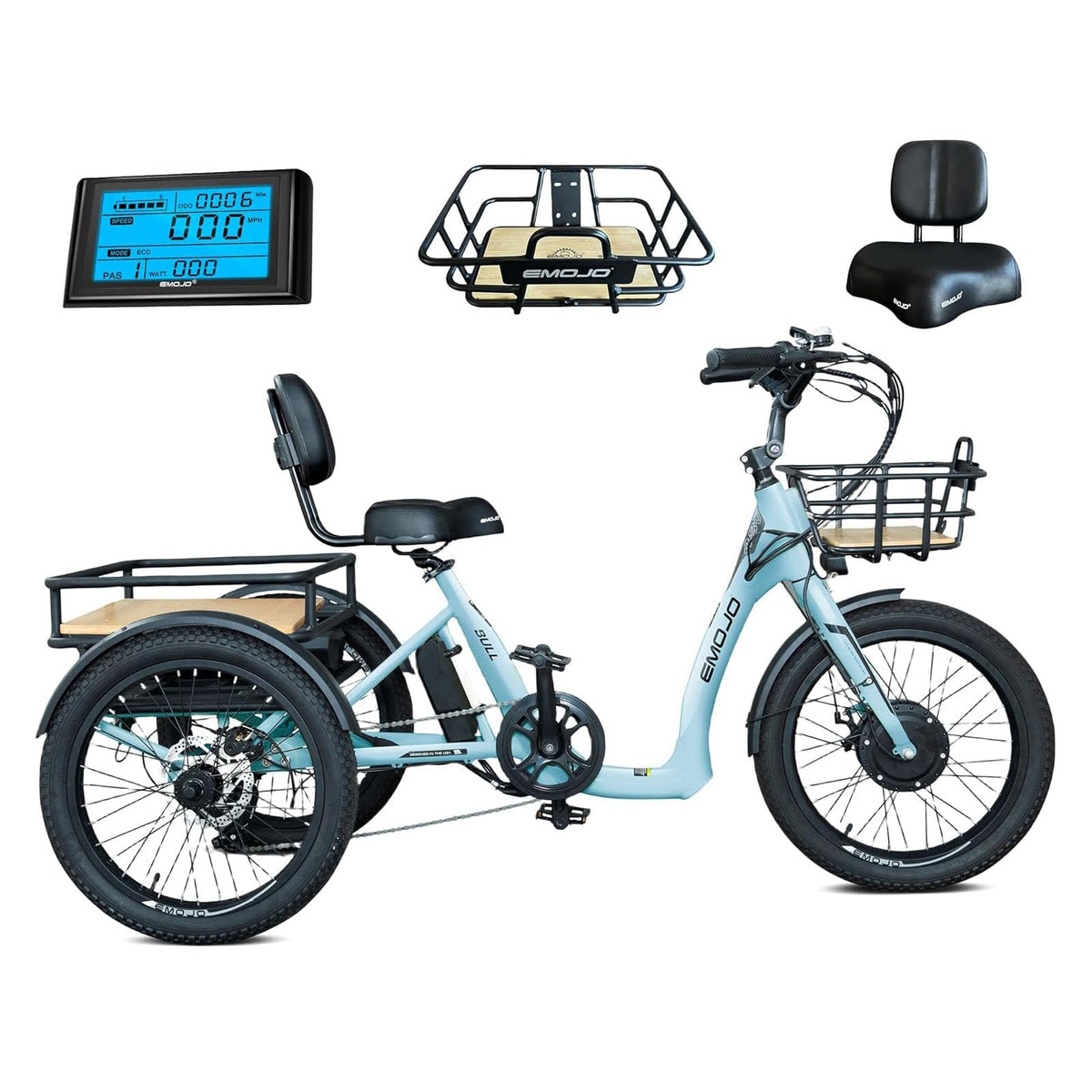 Emojo Bull step-through electric trike rear view