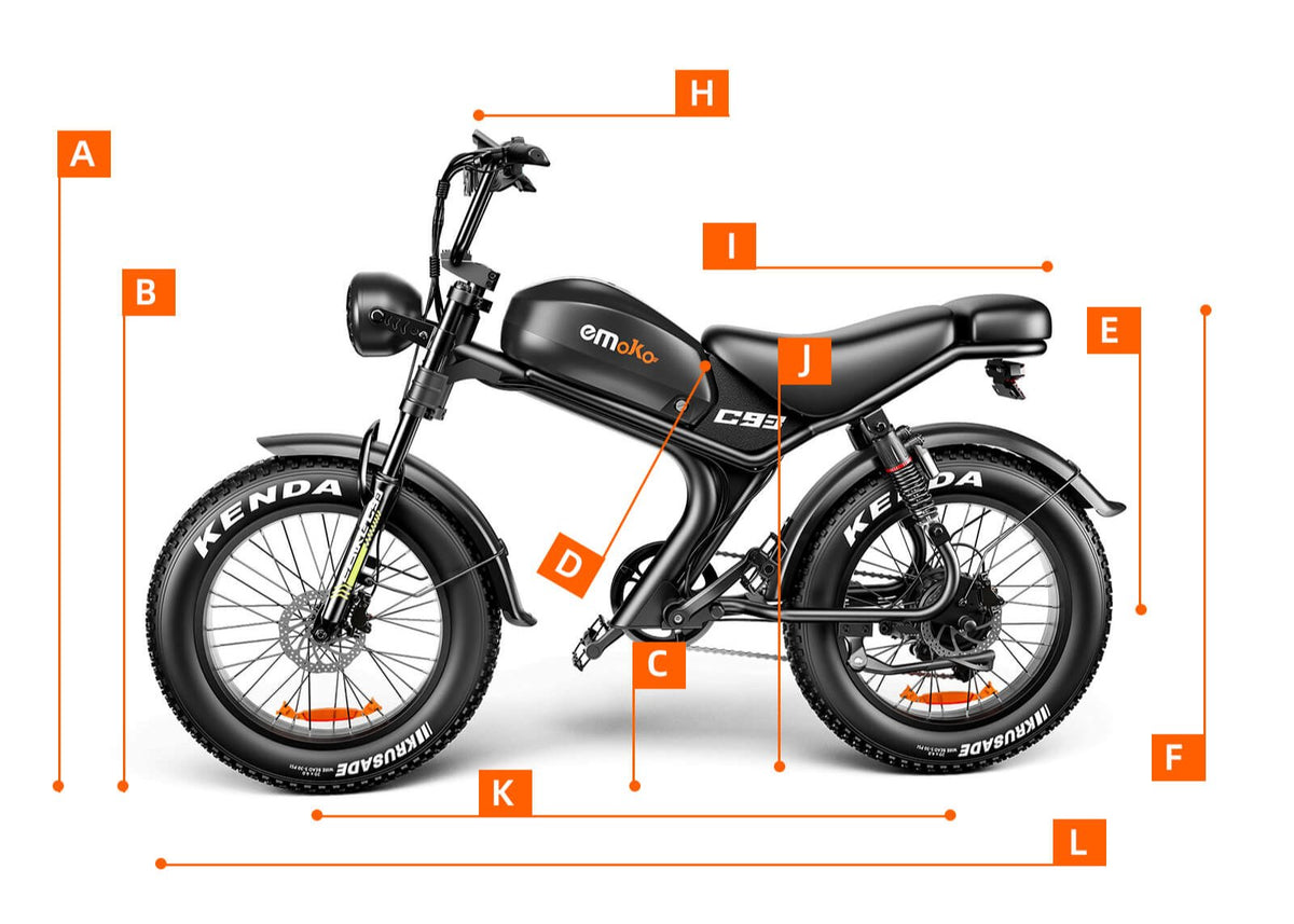 Emoko C93 e-bike dimensions graphic