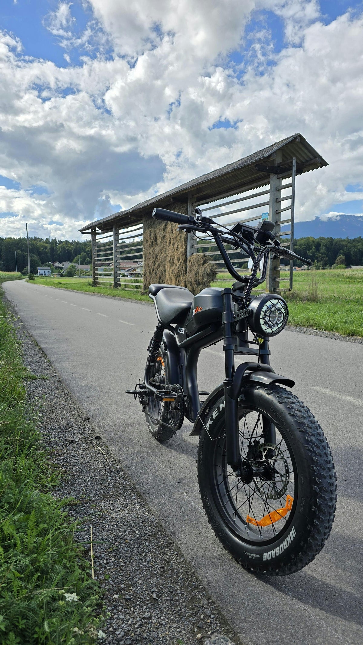 Emoko C93 fat tire moped-style e-bike additional rider view