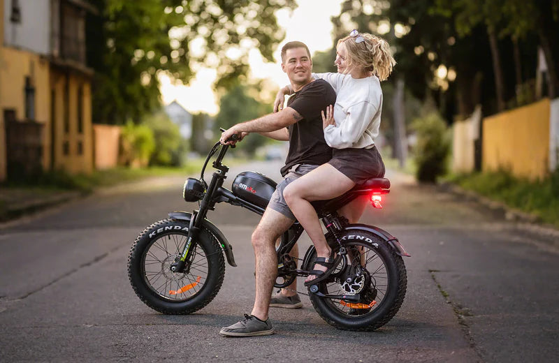 Emoko C93 fat tire moped-style e-bike dual seat view
