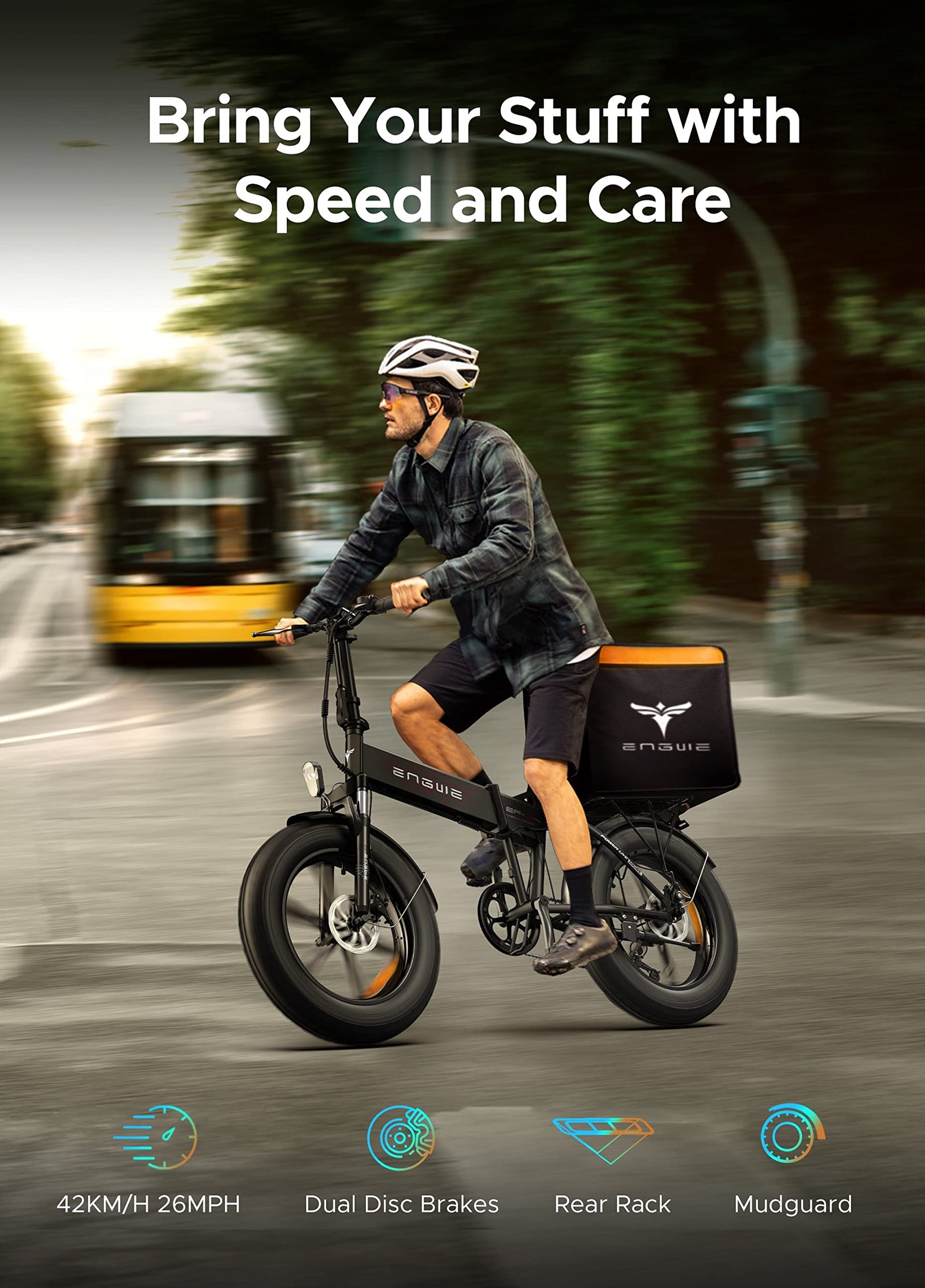 EP-2 Pro mechanical disc brakes — consistent stopping across wet and dry conditions without hydraulic fluid maintenance