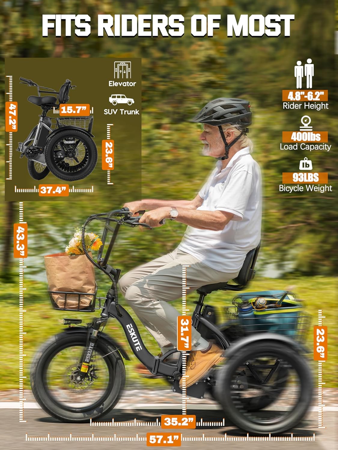 ESKUTE adults electric trike handlebar close-up