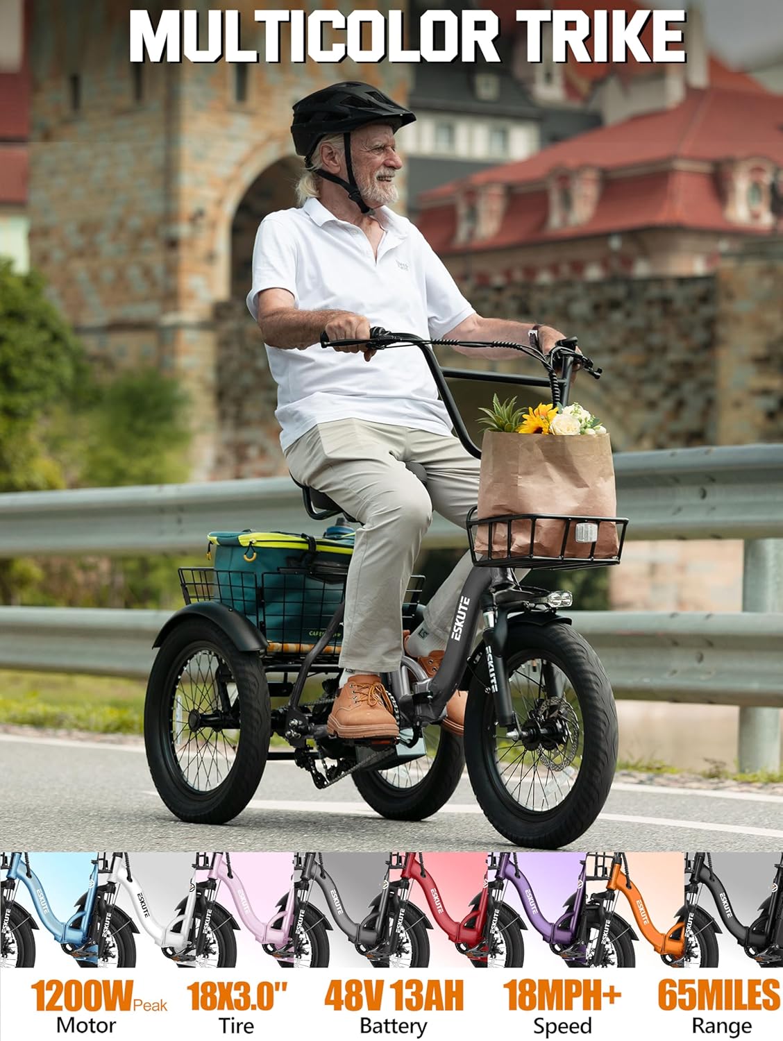 Eskute T300 folding electric trike side profile