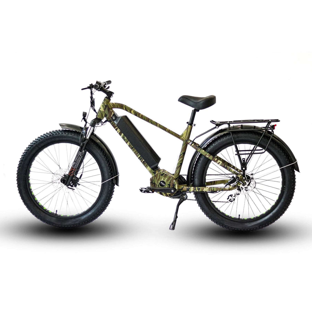 Eunorau FAT-HD camo tire bike from a side angle