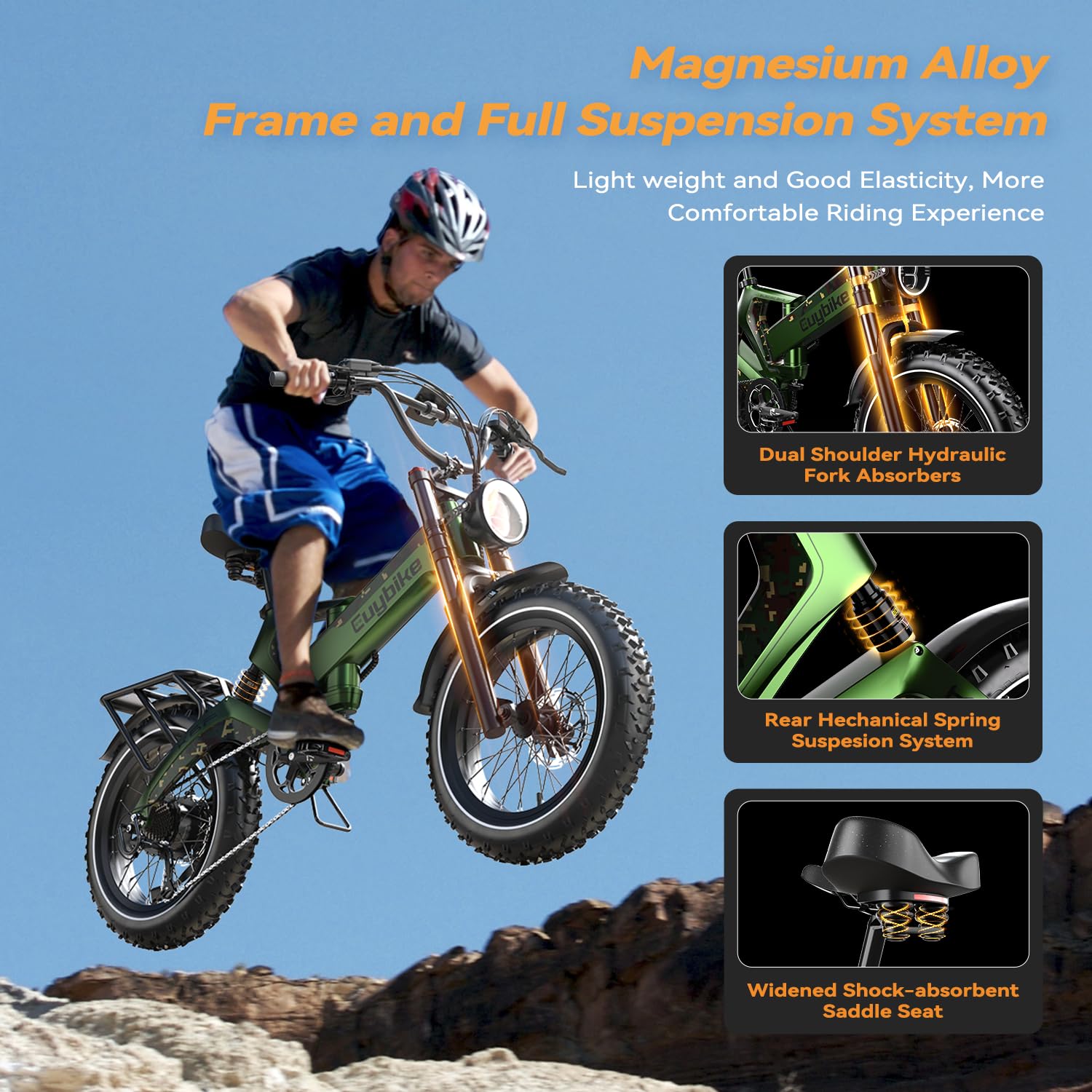 Close-up of EUYBIKE K6 Pro folding fat-tire e-bike folded storage view