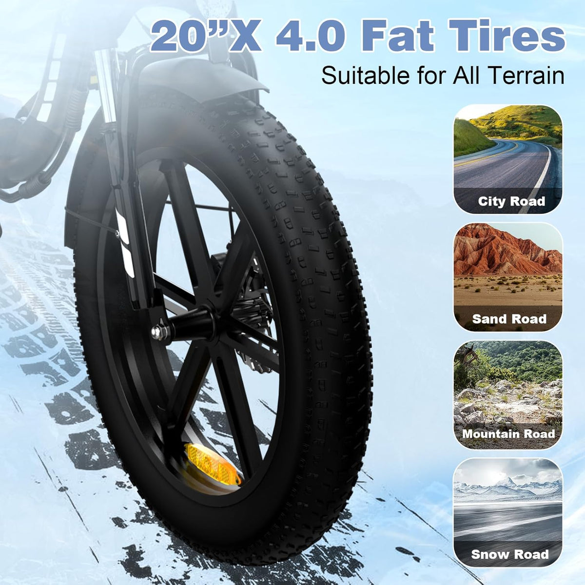 Close-up of Evercross EK6 foldable fat-tire e-bike commuter ride setup