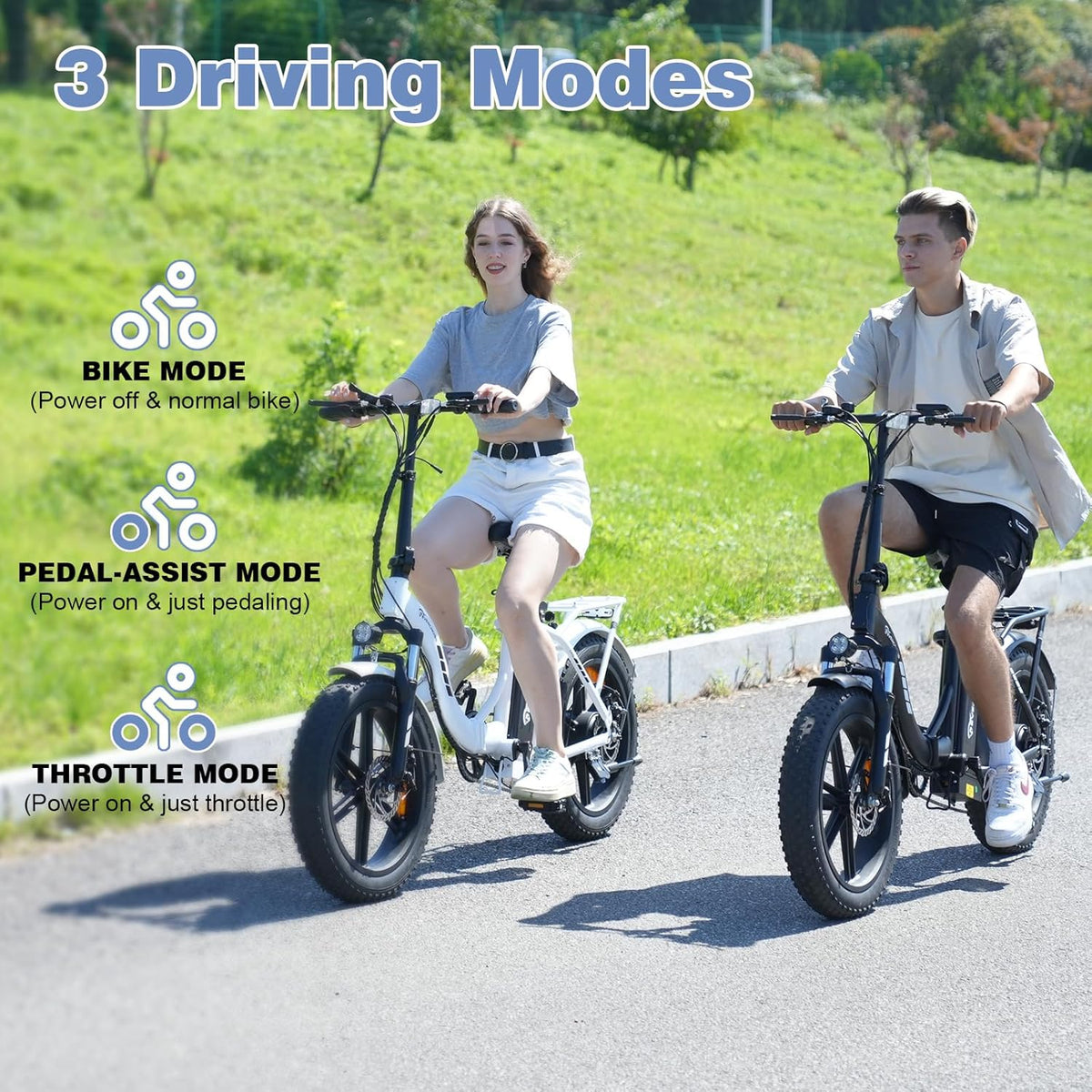 View of Evercross EK6 foldable fat-tire e-bike rear wheel angle
