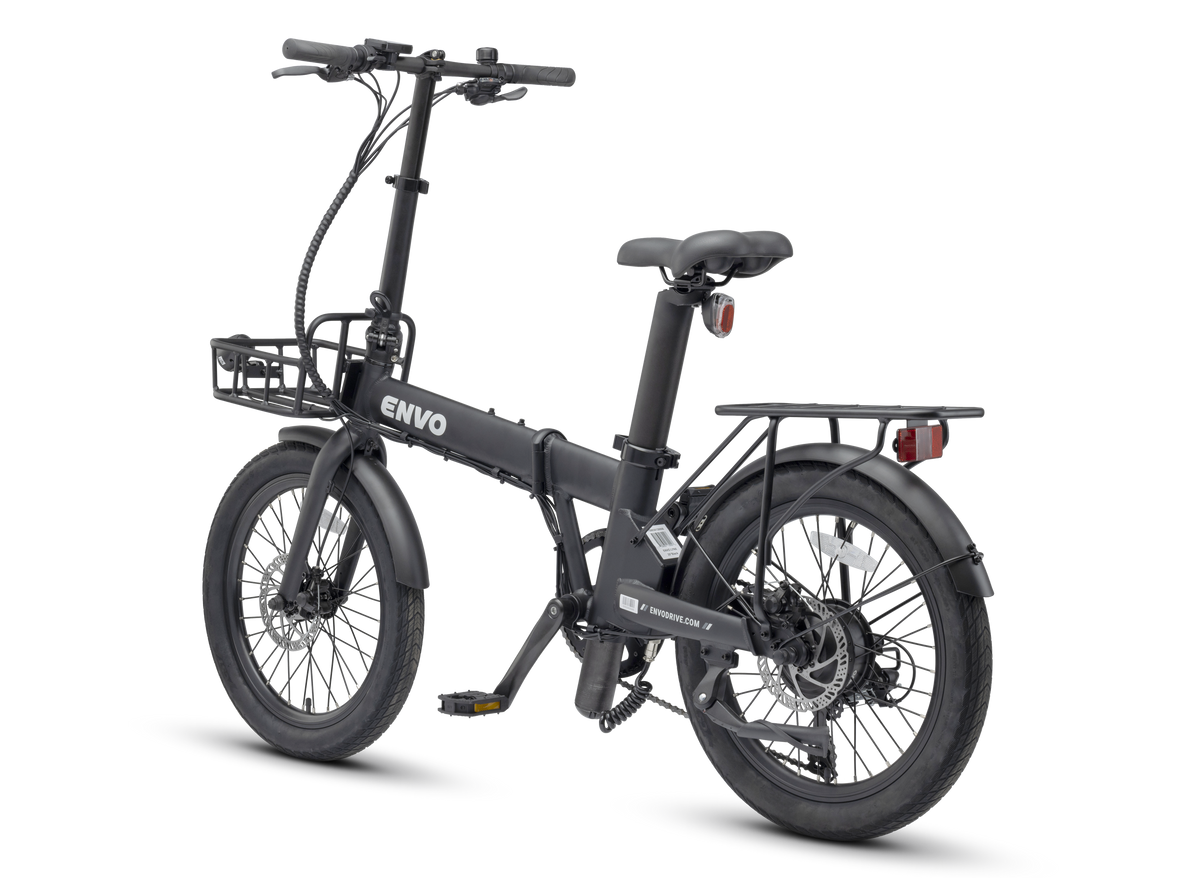 ENVO Lynx 20 electric bike, handlebar and battery detail