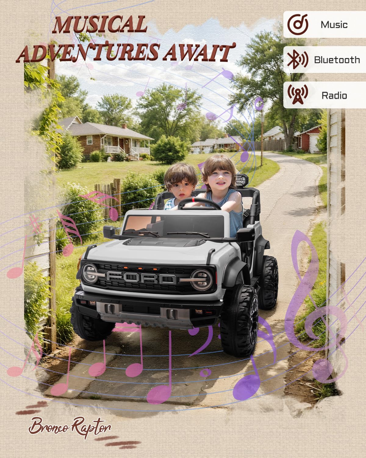 Licensed Ford Bronco Raptor 24V 2-seater kids ride-on driving scene Canada