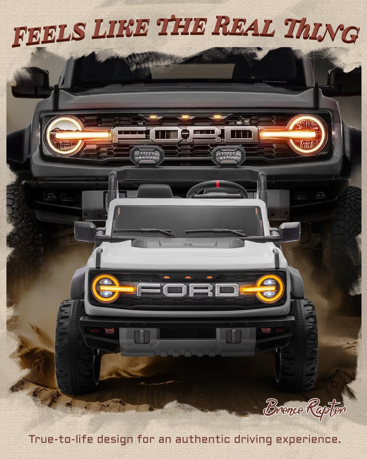 Licensed Ford Bronco Raptor 24V kids ride-on seat detail Canada
