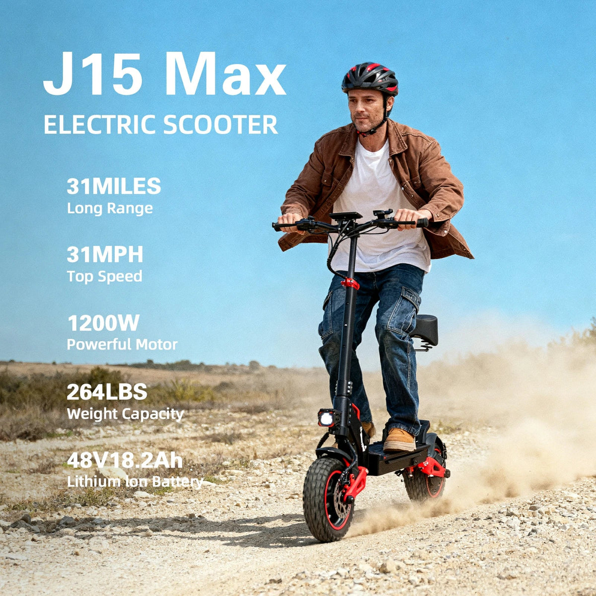 J15 Max main hero shot — dual suspension, 11-inch tires, and a low aggressive stance