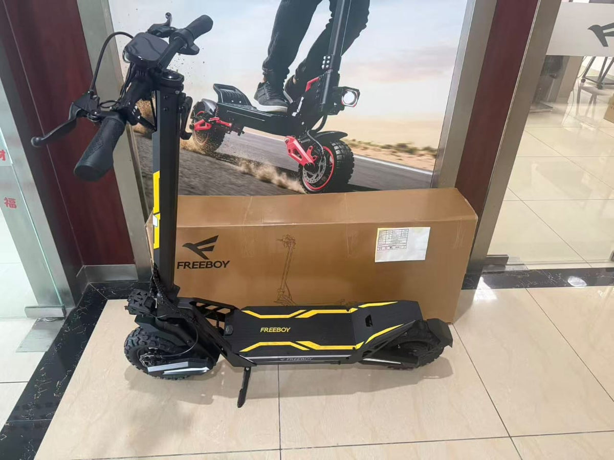 FREEBOY J2 Max upright showing deck, handlebars and pneumatic tyres