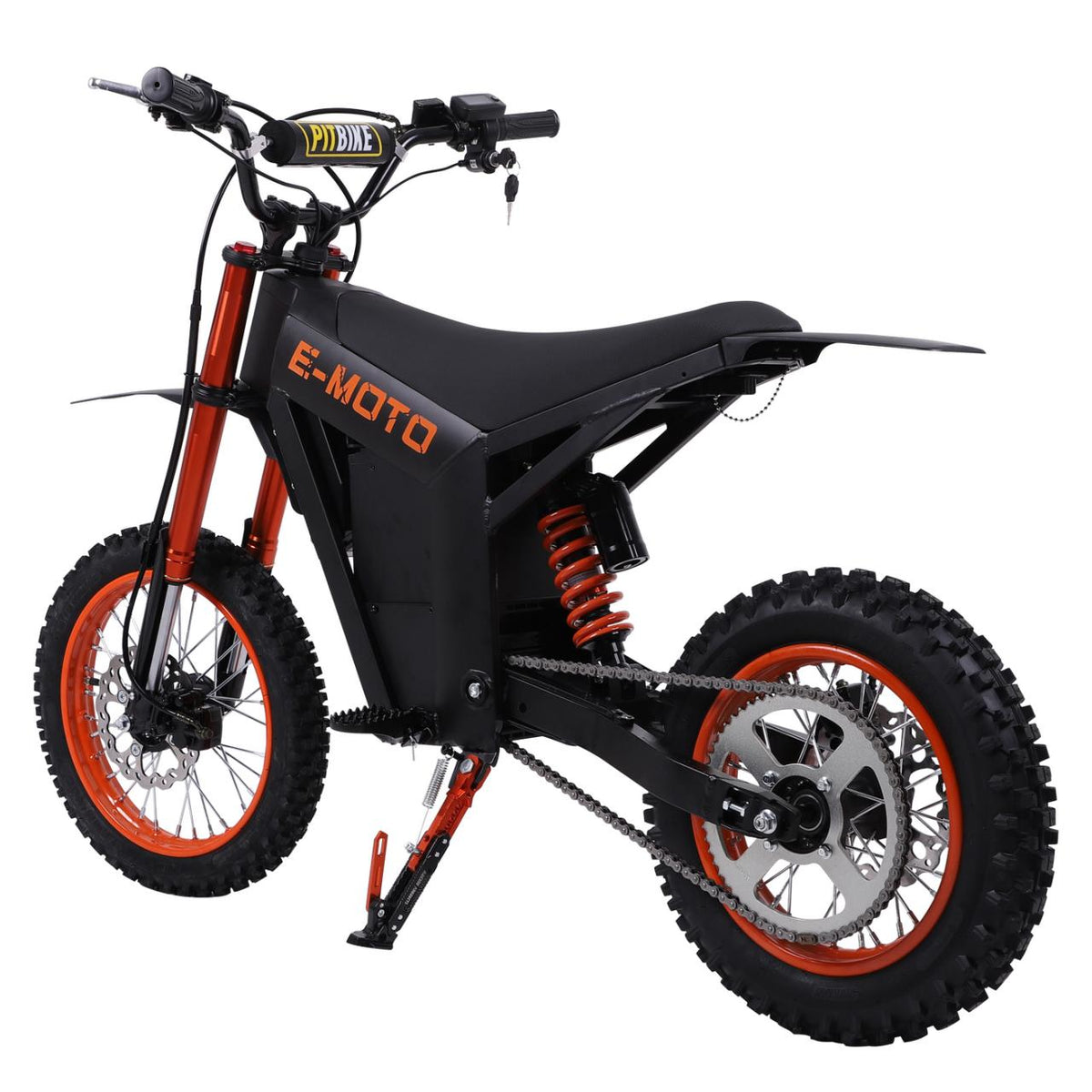 Freeboy Y01 dirt bike upright — hydraulic suspension and 16-inch front wheel show the off-road proportions