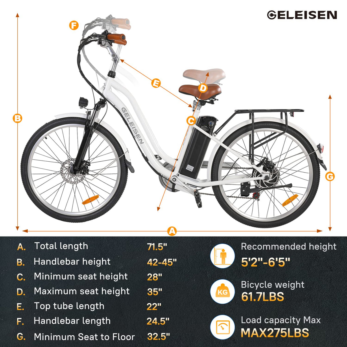 GELEISEN Step-Thru Electric Bike 26" Commuter Canada image 25