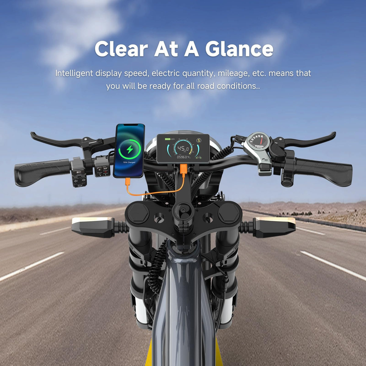 GLOBALKEEP 750W fat tire ebike cockpit detail