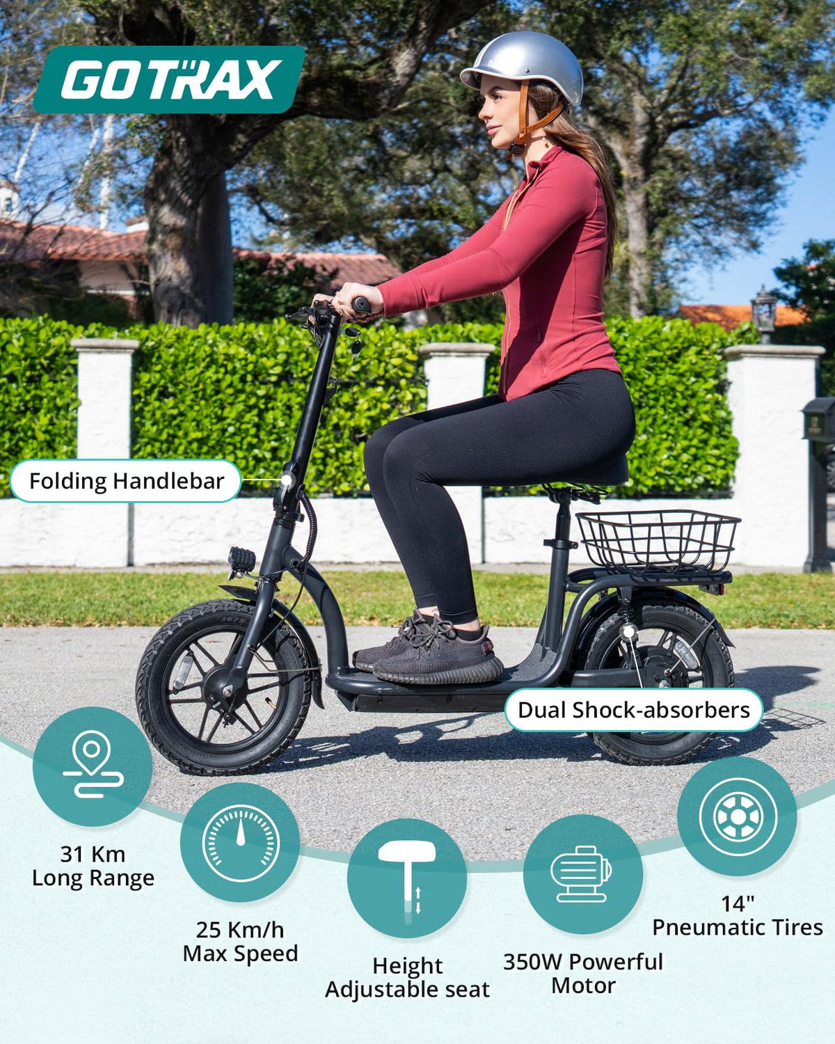 Gotrax Astro electric scooter range and comfort graphic