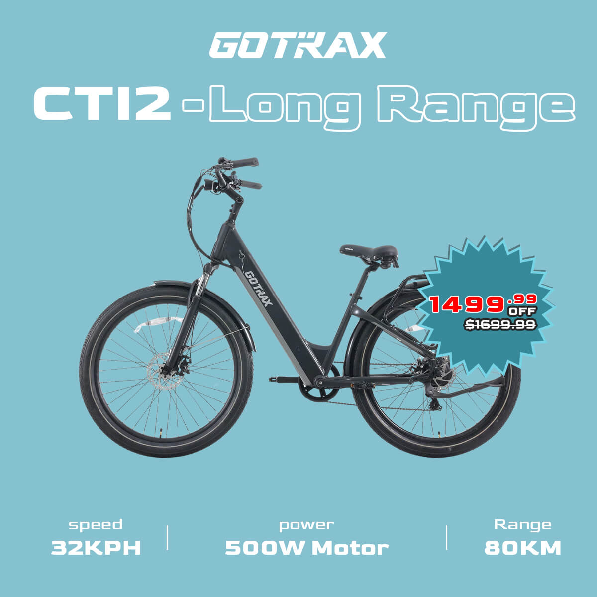 GOTRAX CTI2 step-thru electric bike black side profile