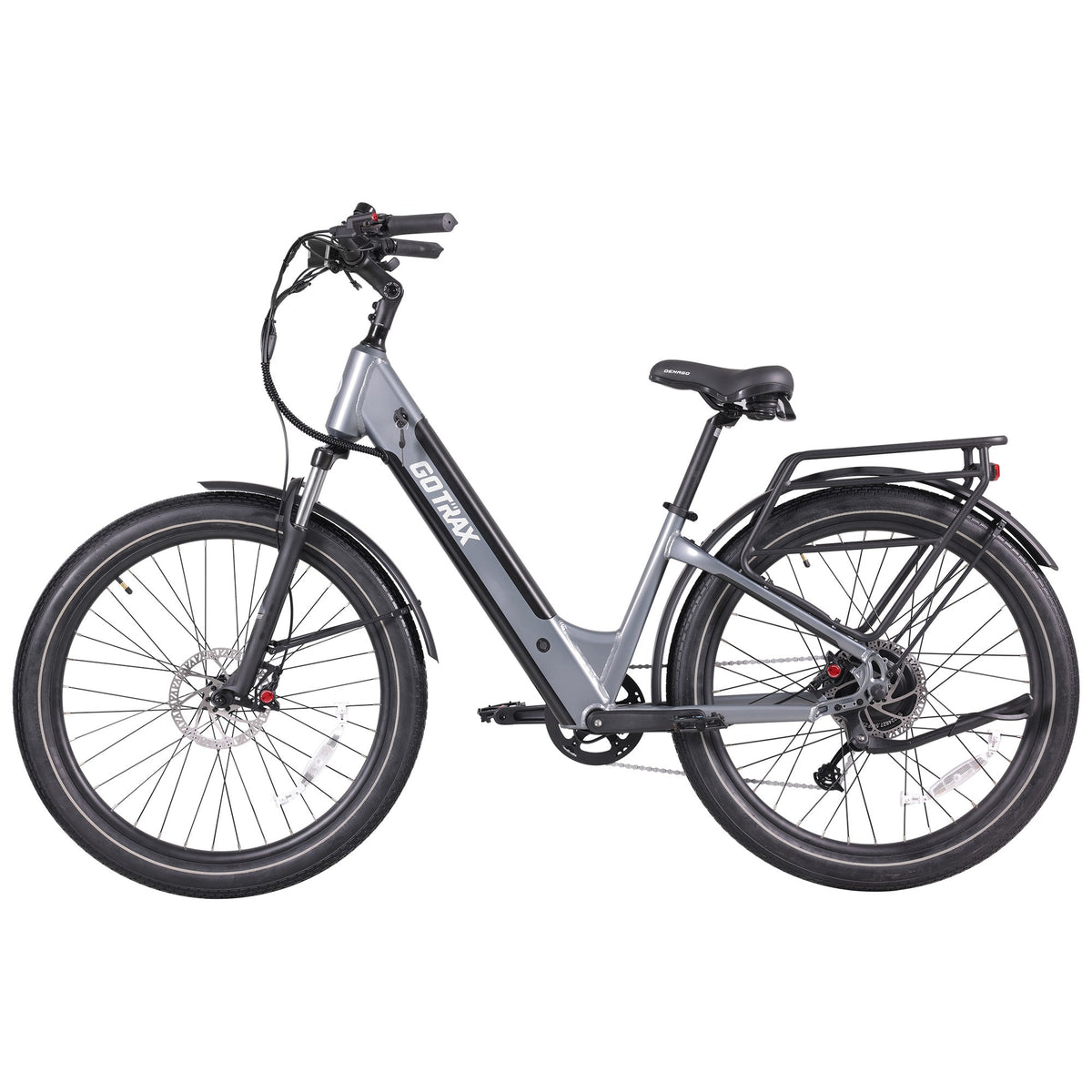 GOTRAX CTI3 electric bike side view in gray with step-thru frame