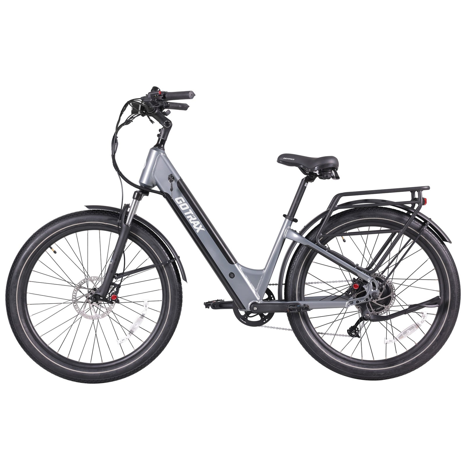 GOTRAX CTI3 electric bike side view in gray with step-thru frame