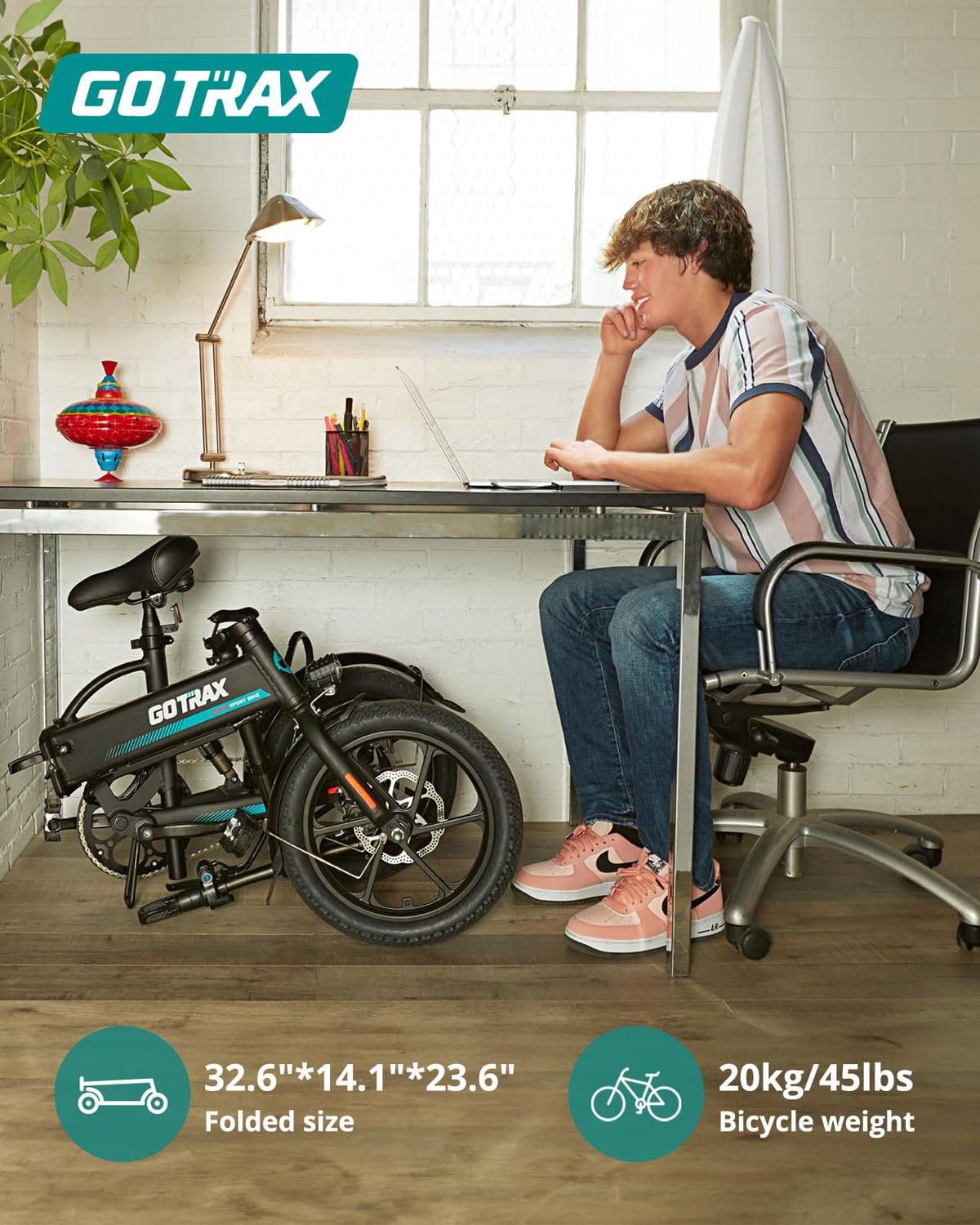 Gotrax EBE1 folding electric bike black front view