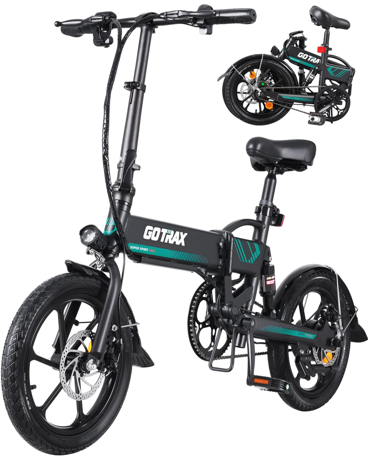 Gotrax EBE1 folding electric bike black side view