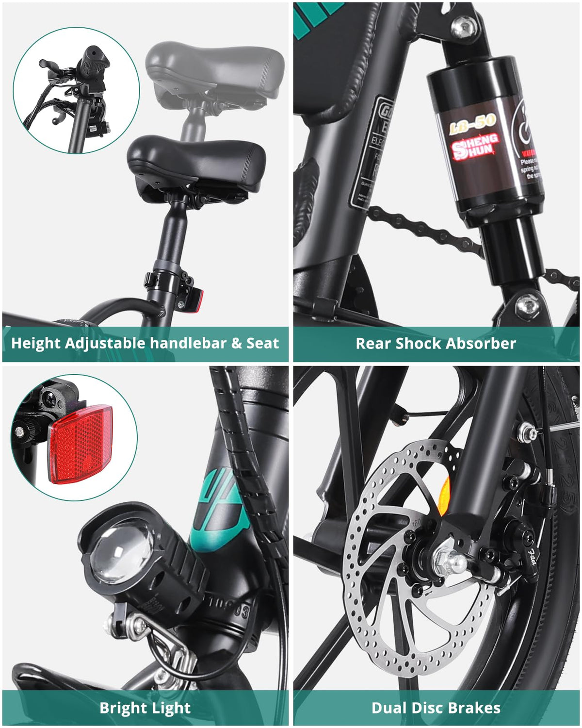 Gotrax EBE1 folding electric bike folded size and weight graphic