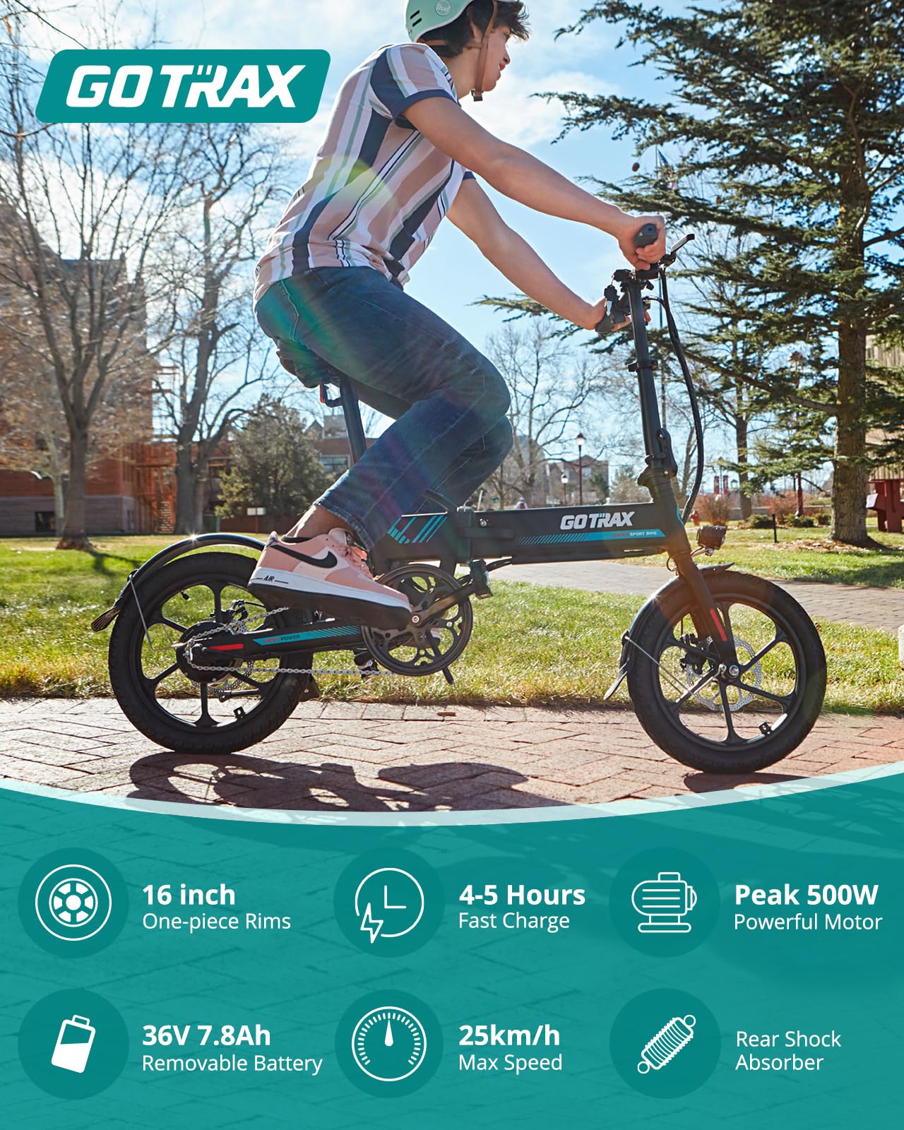 Gotrax EBE1 folding electric bike black side view