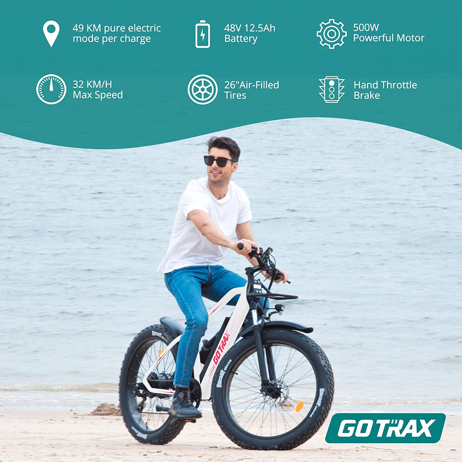 GOTRAX EBE5 multi-terrain electric bike in olive green