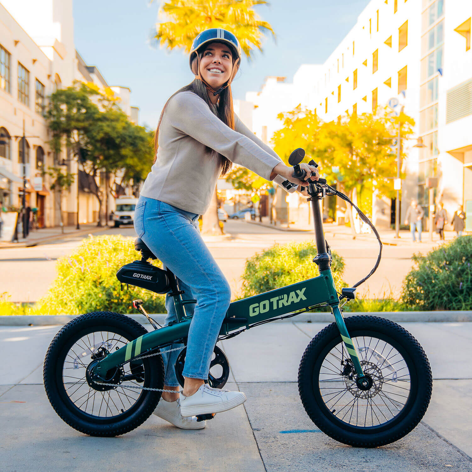 GOTRAX F1V2 folding electric bike green three-quarter view