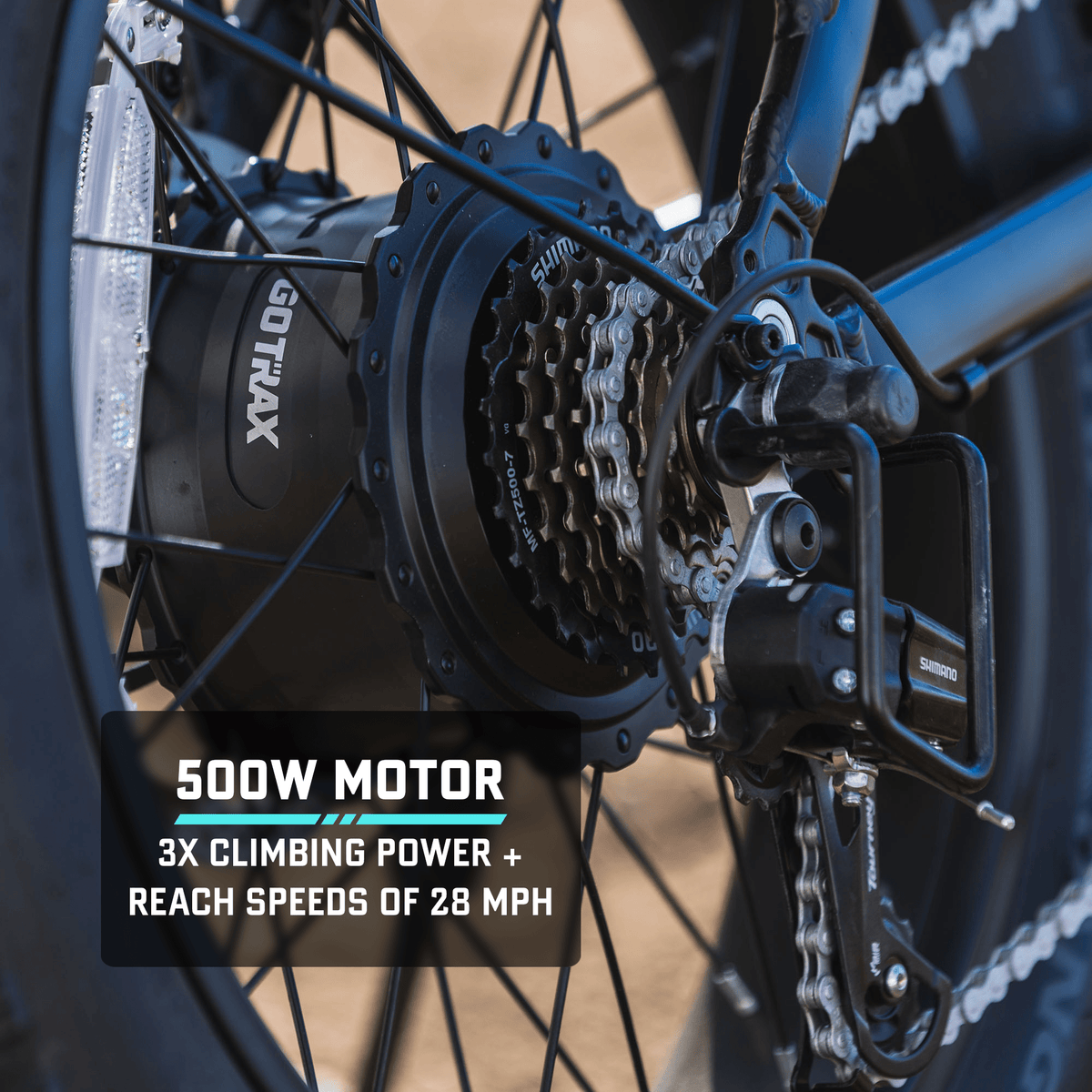 GOTRAX F3V2 electric bike rear drivetrain detail