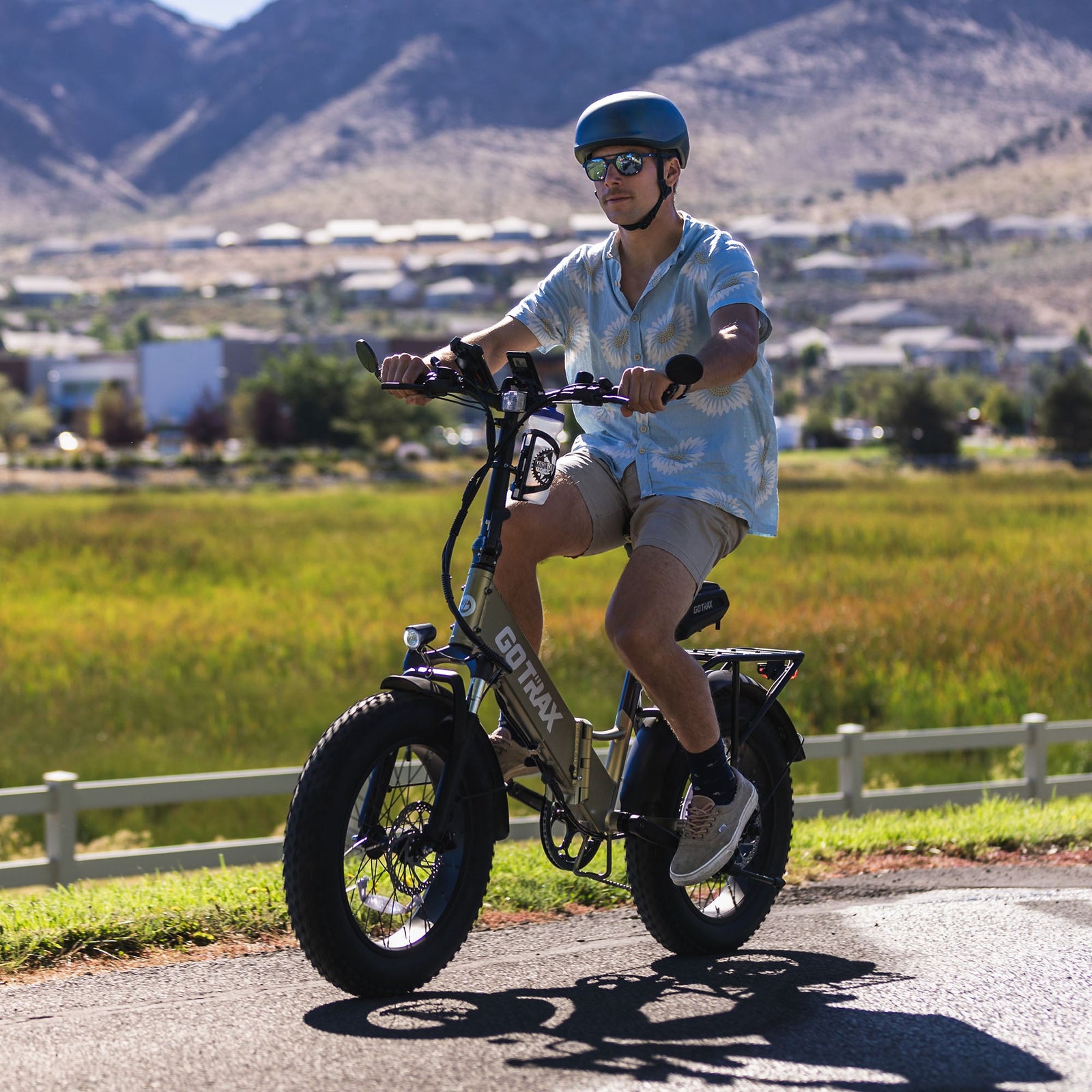 GOTRAX F3V2 fat tire folding e-bike riding lifestyle photo