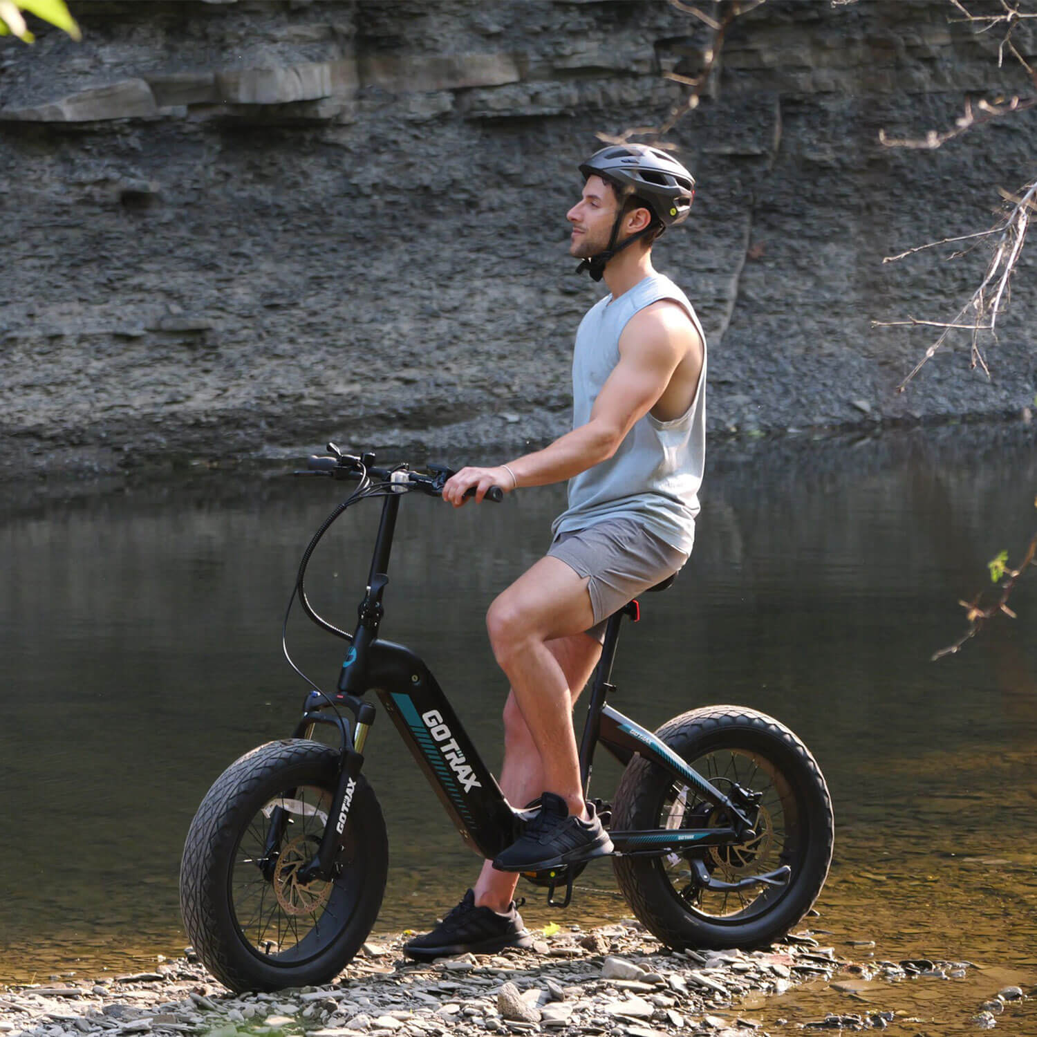 GOTRAX F5 folding electric bike riding position detail