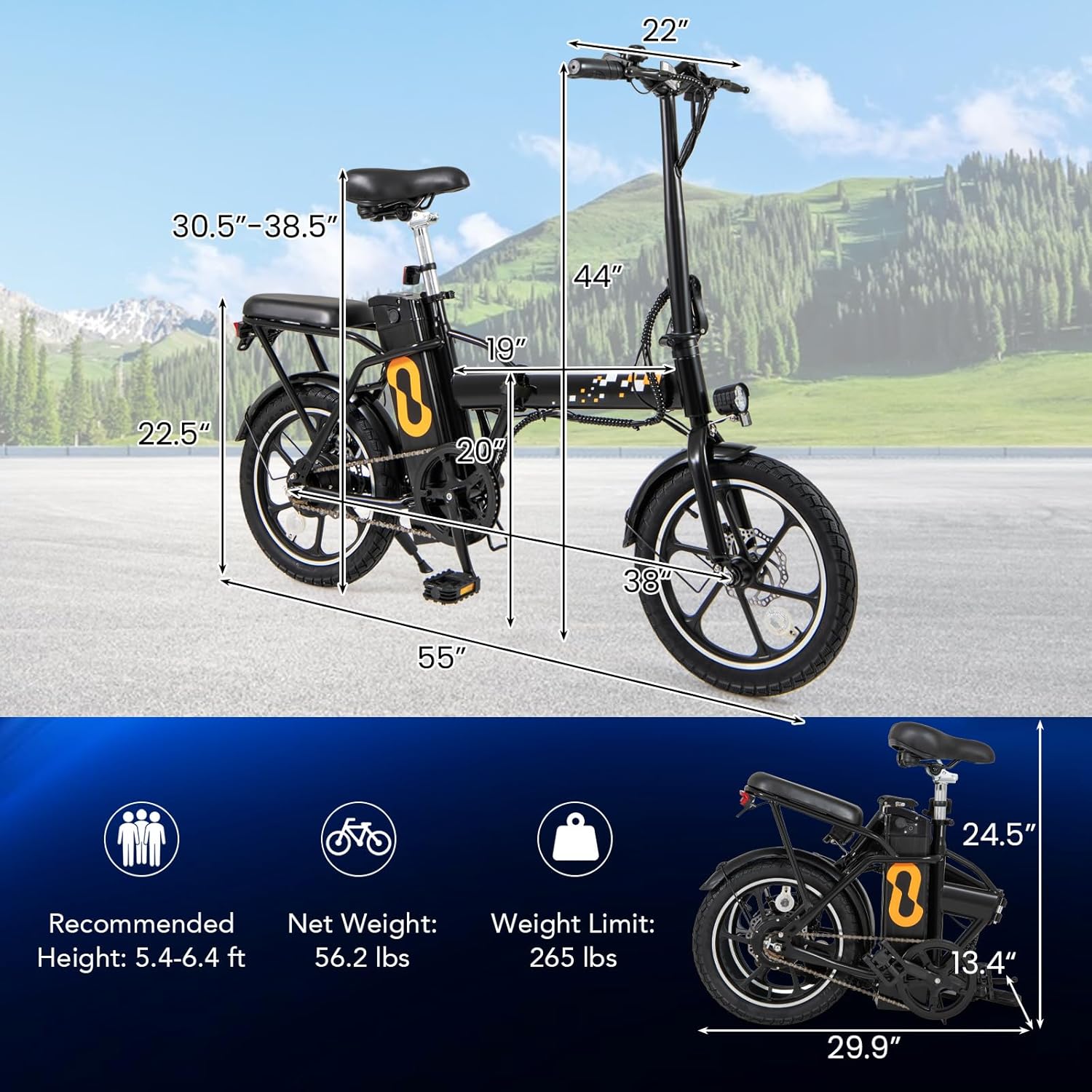GYMAX Folding Electric Bike Canada battery and frame detail