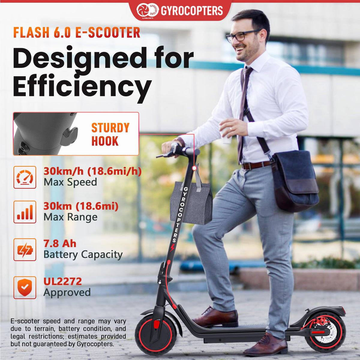 Gyrocopters Flash 6.0 Electric Scooter Canada – 30 km Range image 12