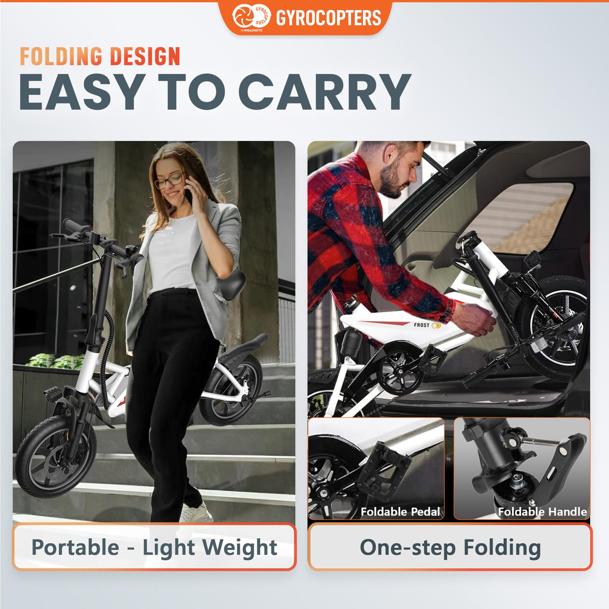 Gyrocopters Frost folding e-bike folded view