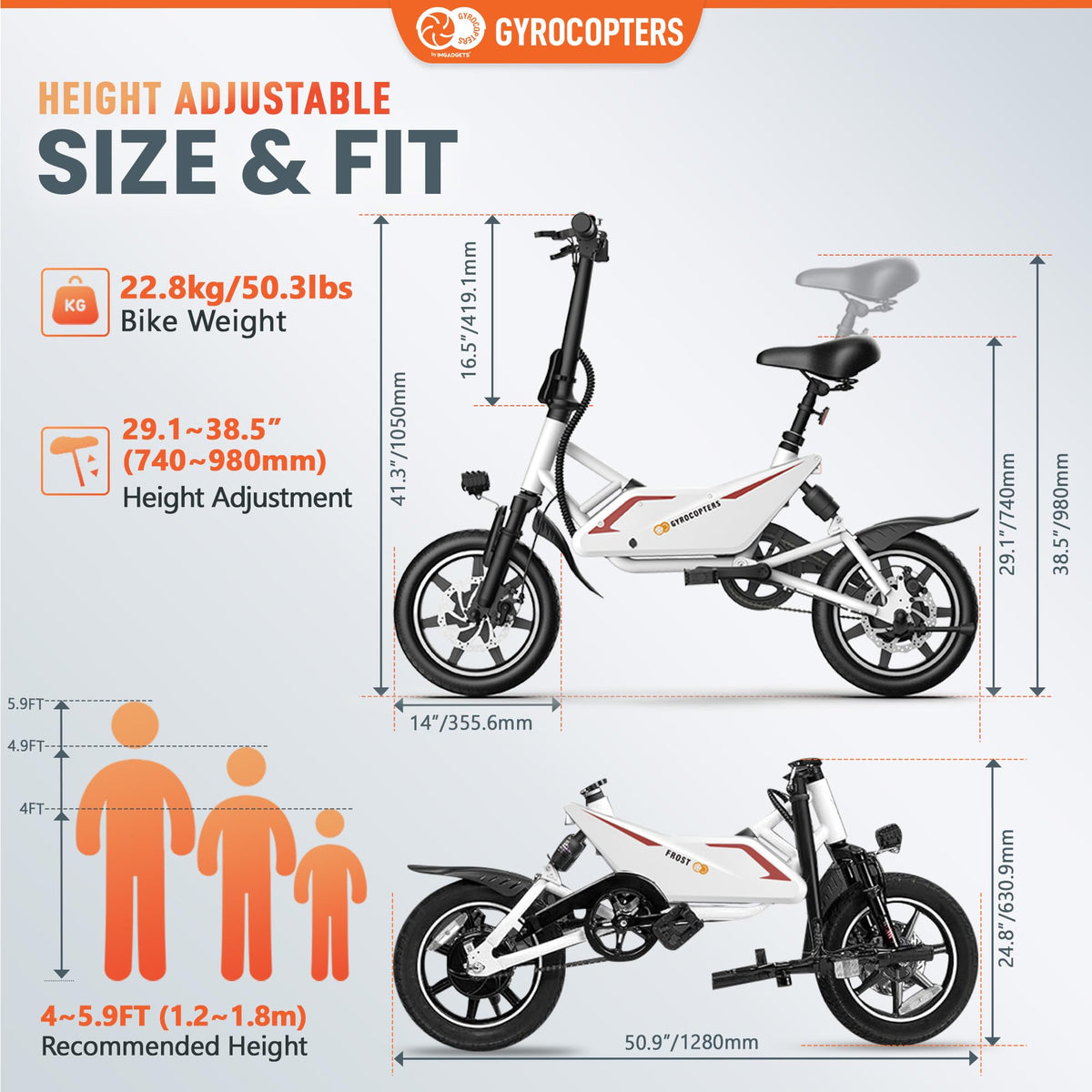 Gyrocopters Frost folding e-bike riding scene