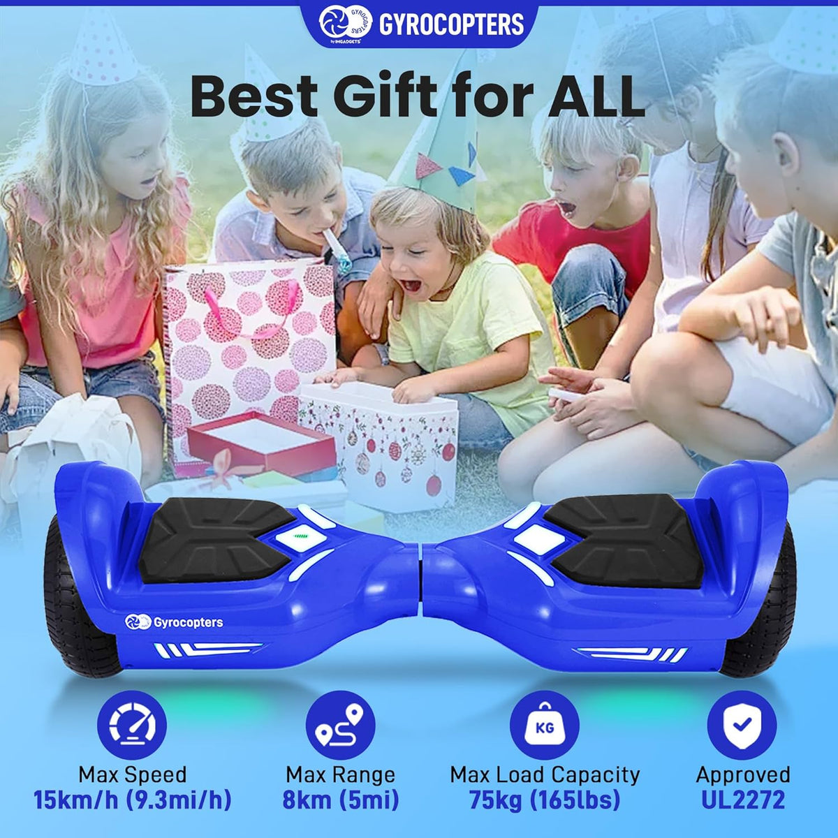 Gyrocopters PRIME Canada blue all-terrain hoverboard angle view