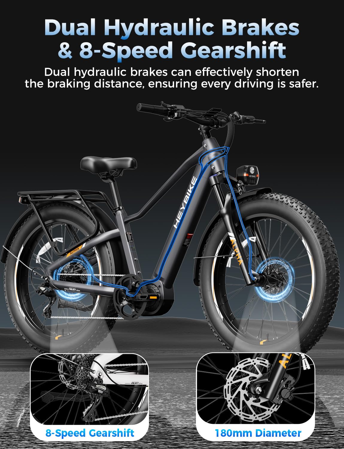 Heybike Alpha 500W mid-drive e-bike alternate side view