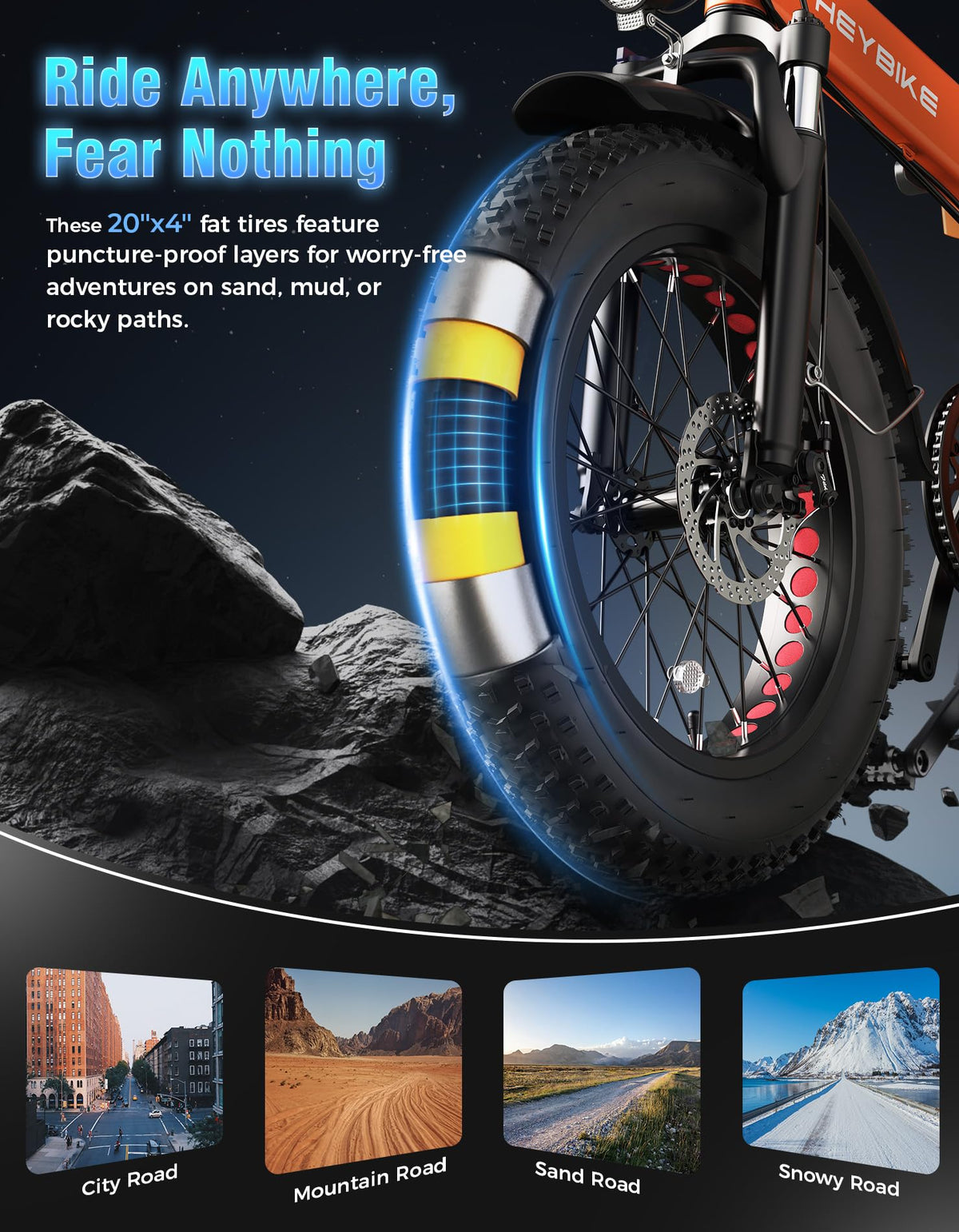 Heybike Mars 2.0 Folding Fat-Tire E-Bike Canada brake detail view